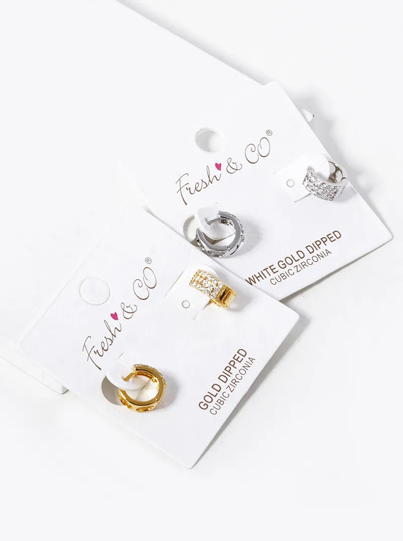 18K Gold Dipped CZ Pave 10mm Huggie Hoop Earrings