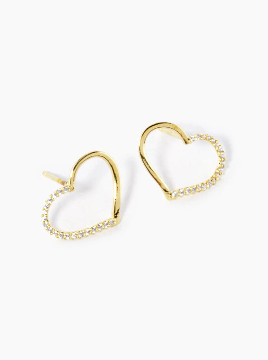 18K Gold Dipped CZ Pave 11mm Heart Stud Earrings