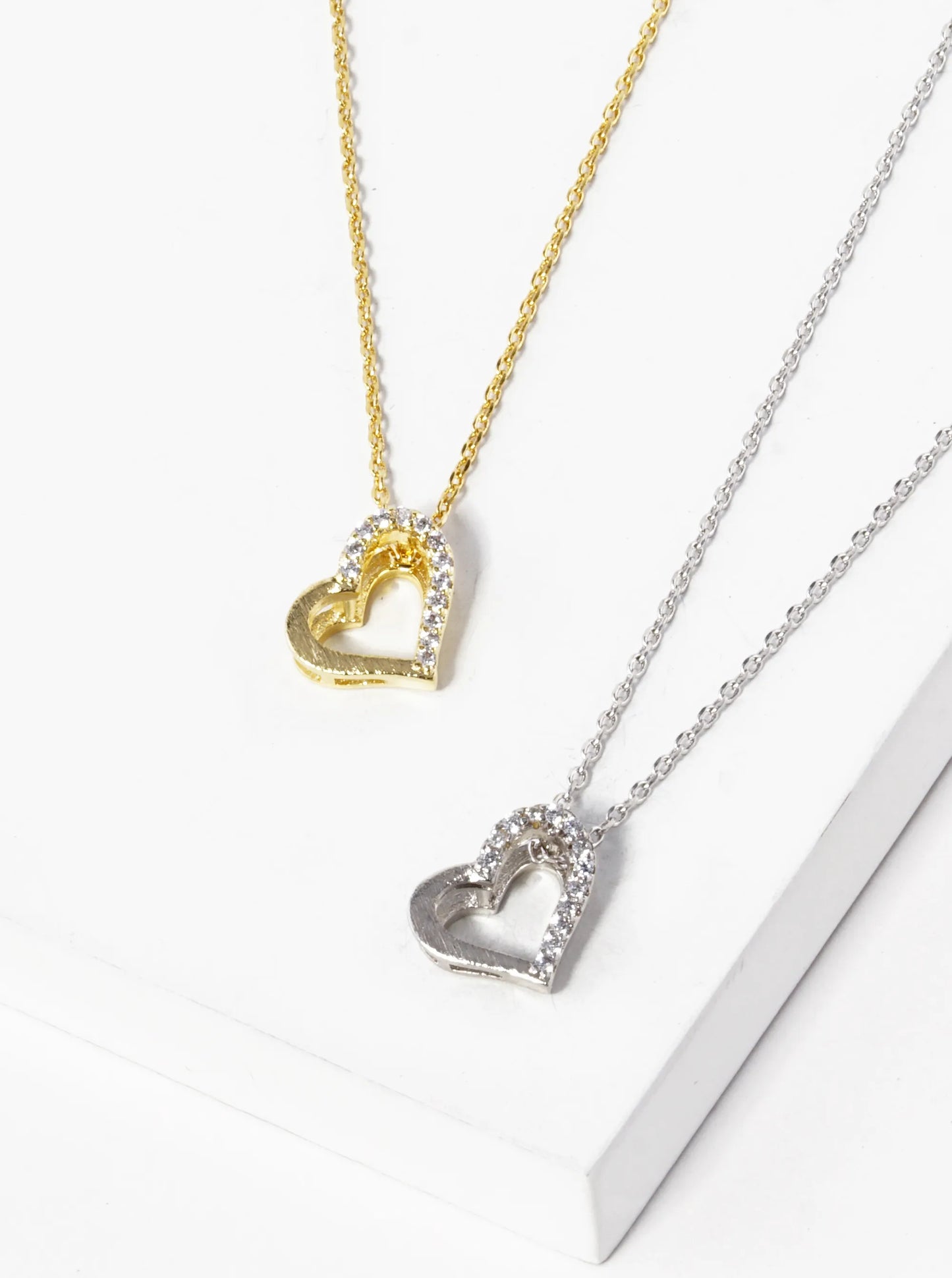 18K Gold Dipped CZ Pave 11mm Sideways Heart Pendant Necklace
