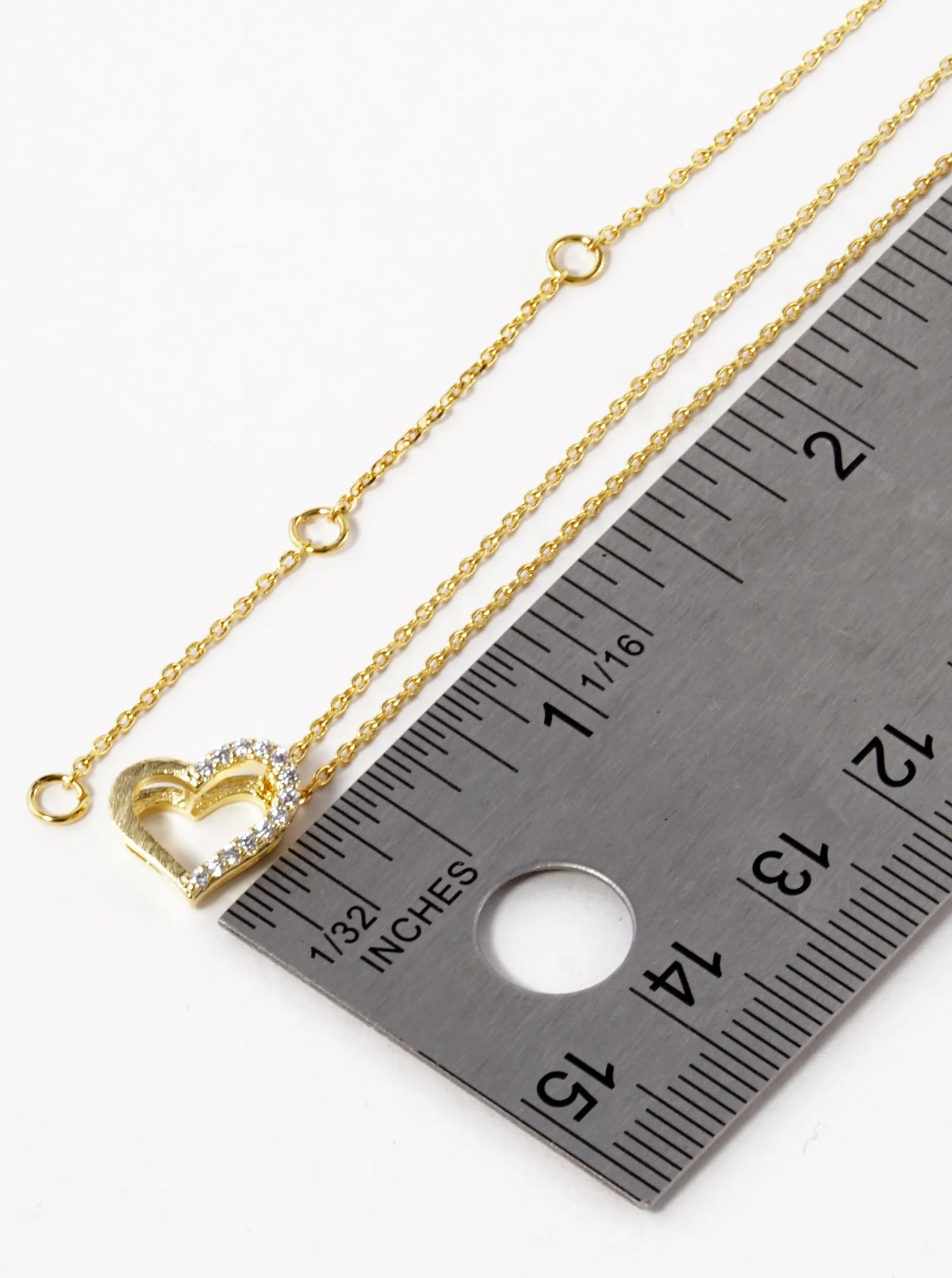 18K Gold Dipped CZ Pave 11mm Sideways Heart Pendant Necklace