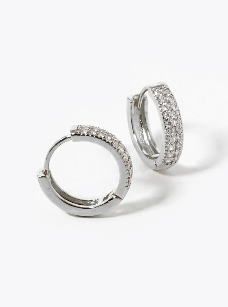 18K Gold Dipped CZ Pave 12mm Huggie Hoop Earrings