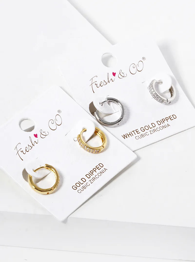 18K Gold Dipped CZ Pave 12mm Huggie Hoop Earrings