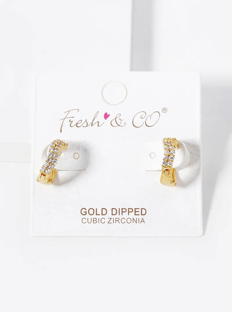 18K-Gold-Dipped CZ Pave 12mm Wave Huggie Hoop Earrings