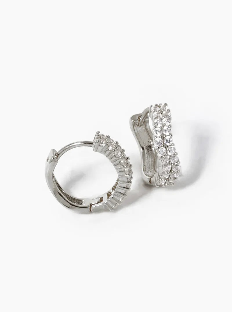 18K-Gold-Dipped CZ Pave 12mm Wave Huggie Hoop Earrings