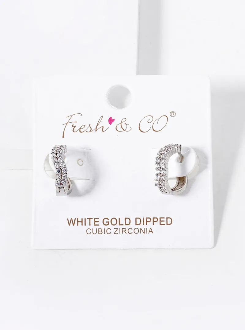 18K-Gold-Dipped CZ Pave 12mm Wave Huggie Hoop Earrings