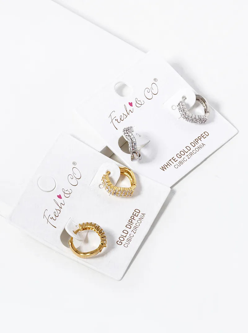 18K-Gold-Dipped CZ Pave 12mm Wave Huggie Hoop Earrings