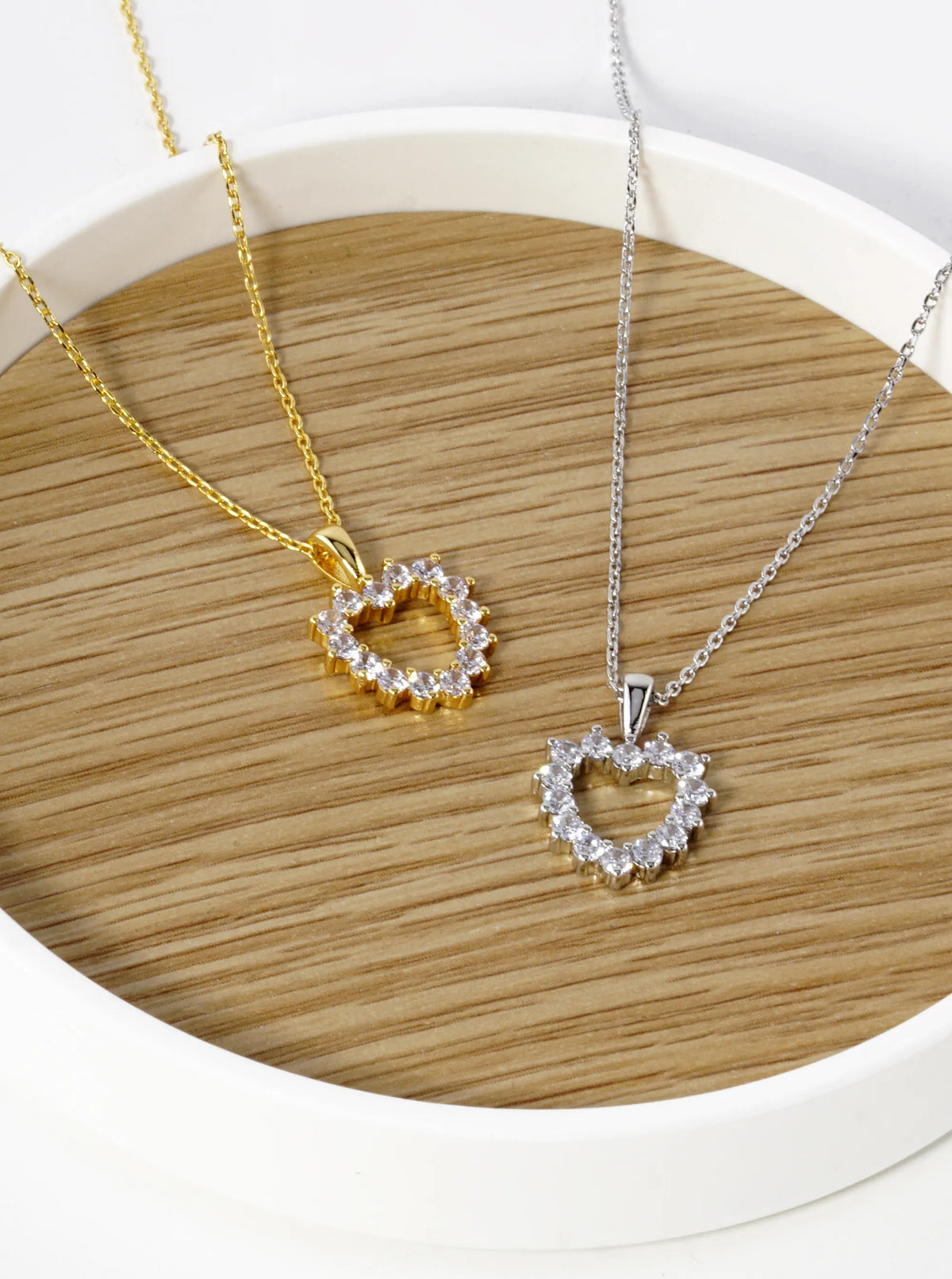 18K Gold Dipped CZ Pave 13mm Heart Pendant Necklace