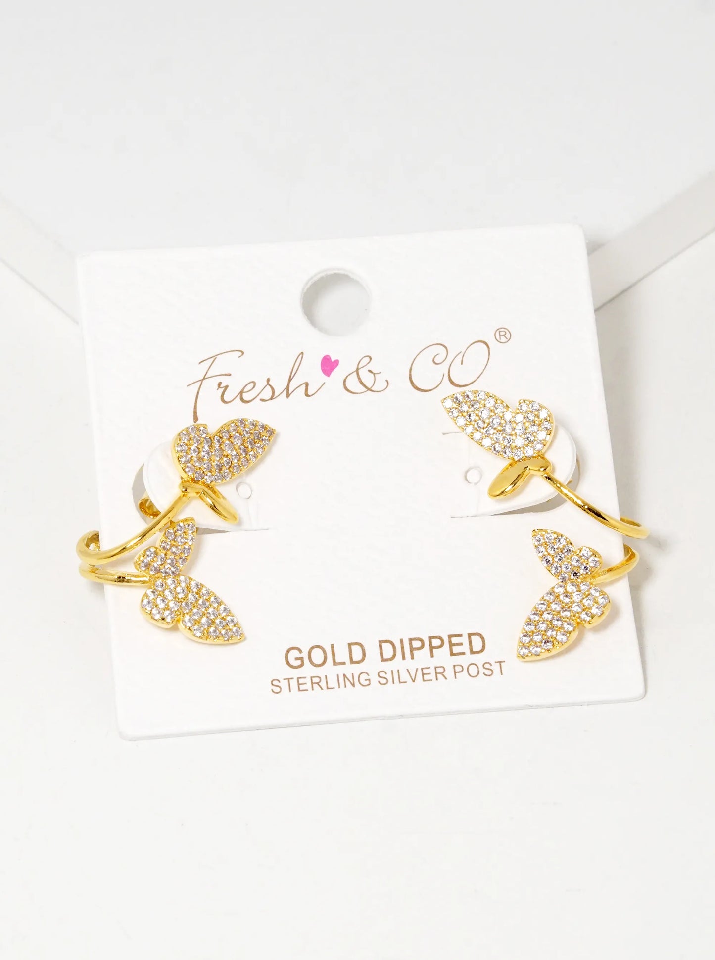 18K Gold Dipped CZ Pave 15mm Butterfly Stud Earrings