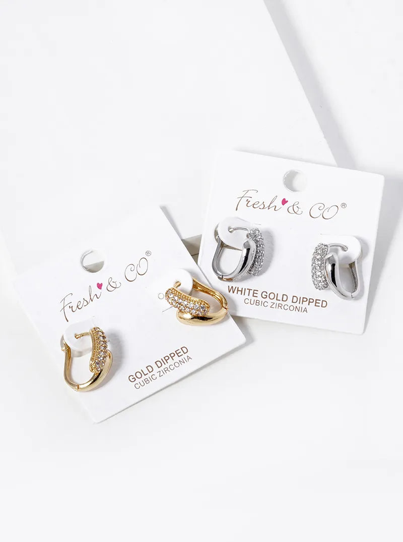18K Gold Dipped CZ Pave 15mm Huggie Hoop Earrings