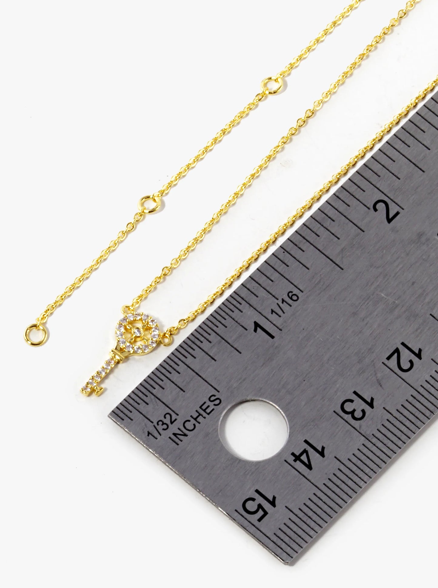 18K Gold Dipped CZ Pave 15mm Key Pendant Necklace