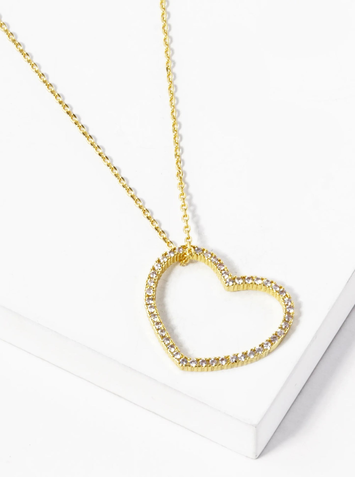 18K Gold Dipped CZ Pave 20mm Sideways Heart Pendant Necklace