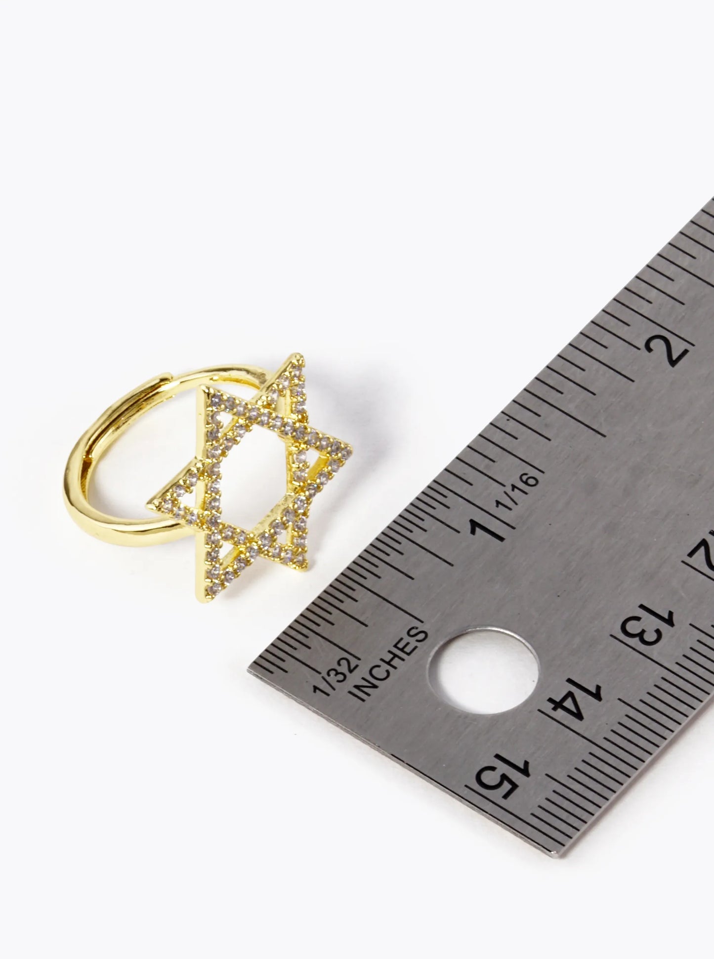 18K Gold Dipped CZ Pave 22mm Star Of David Adjustable Ring