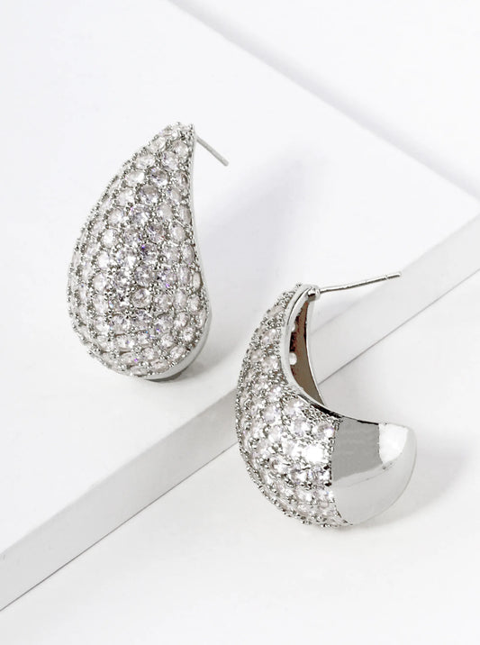 18K Gold Dipped CZ Pave 30mm Puffy Teardrop Hoop Earrings