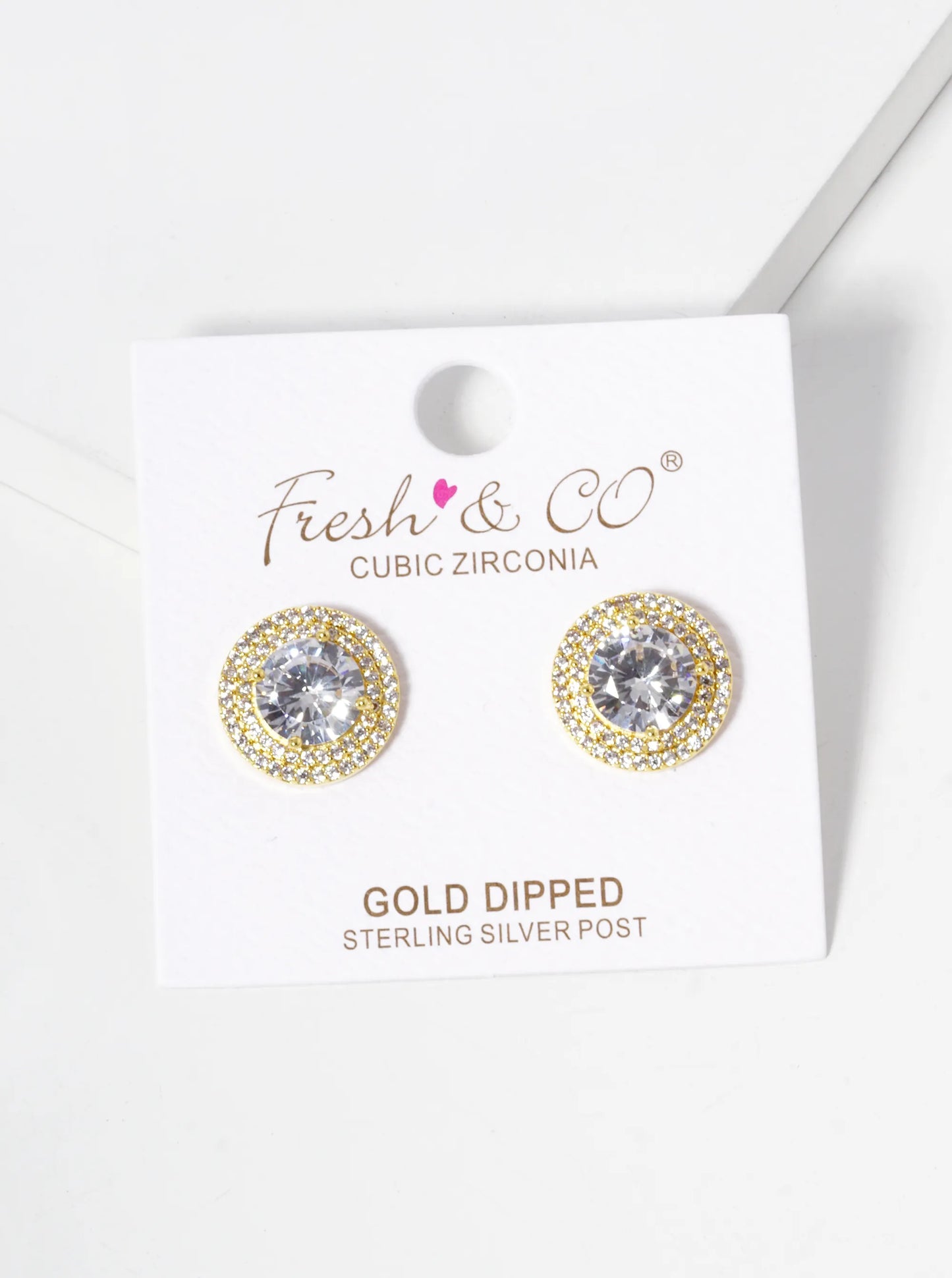 18K-Gold-Dipped CZ Pave 4-Prong Round Stone Stud Earrings