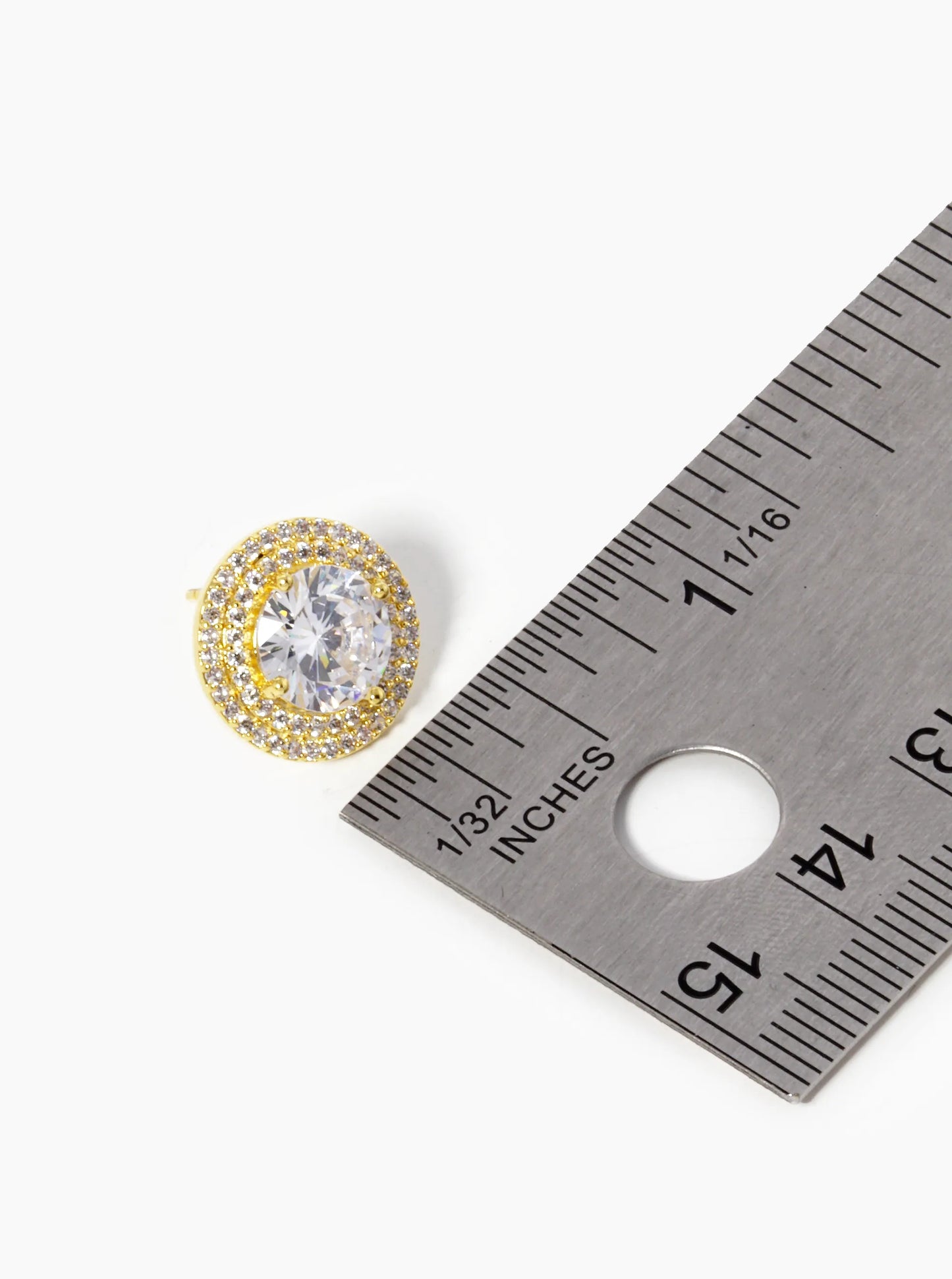 18K-Gold-Dipped CZ Pave 4-Prong Round Stone Stud Earrings