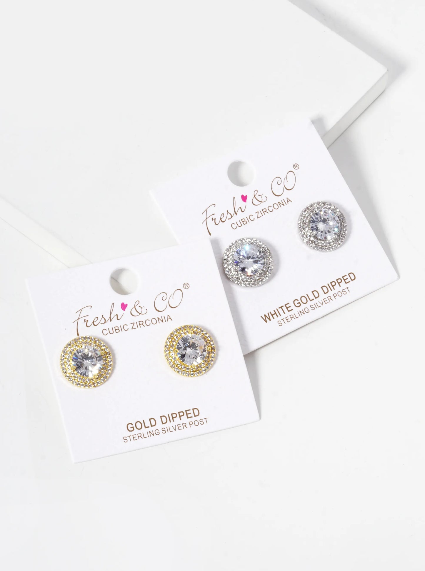 18K-Gold-Dipped CZ Pave 4-Prong Round Stone Stud Earrings