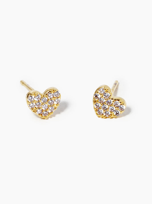 18K Gold Dipped CZ Pave 4mm Heart Post Stud Earrings