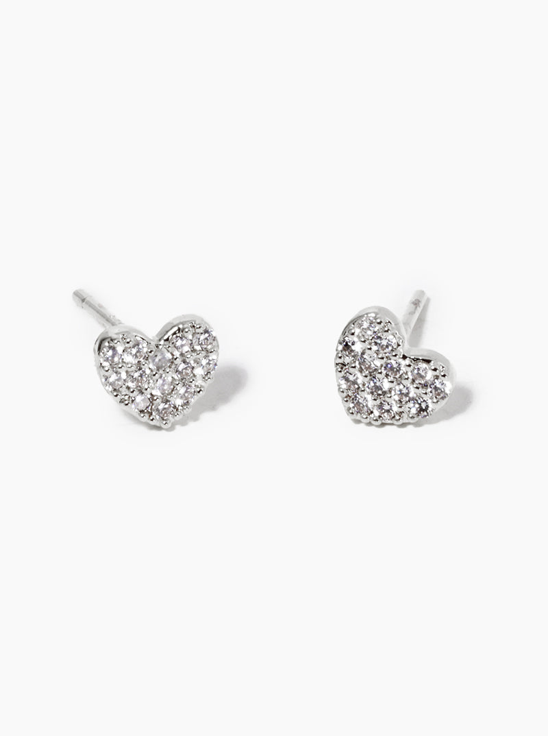 18K Gold Dipped CZ Pave 4mm Heart Post Stud Earrings
