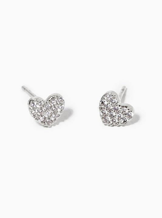 18K Gold Dipped CZ Pave 4mm Heart Post Stud Earrings