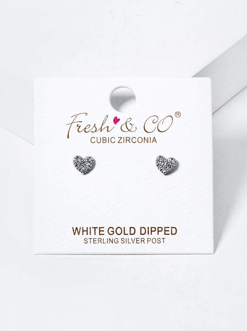 18K Gold Dipped CZ Pave 4mm Heart Post Stud Earrings