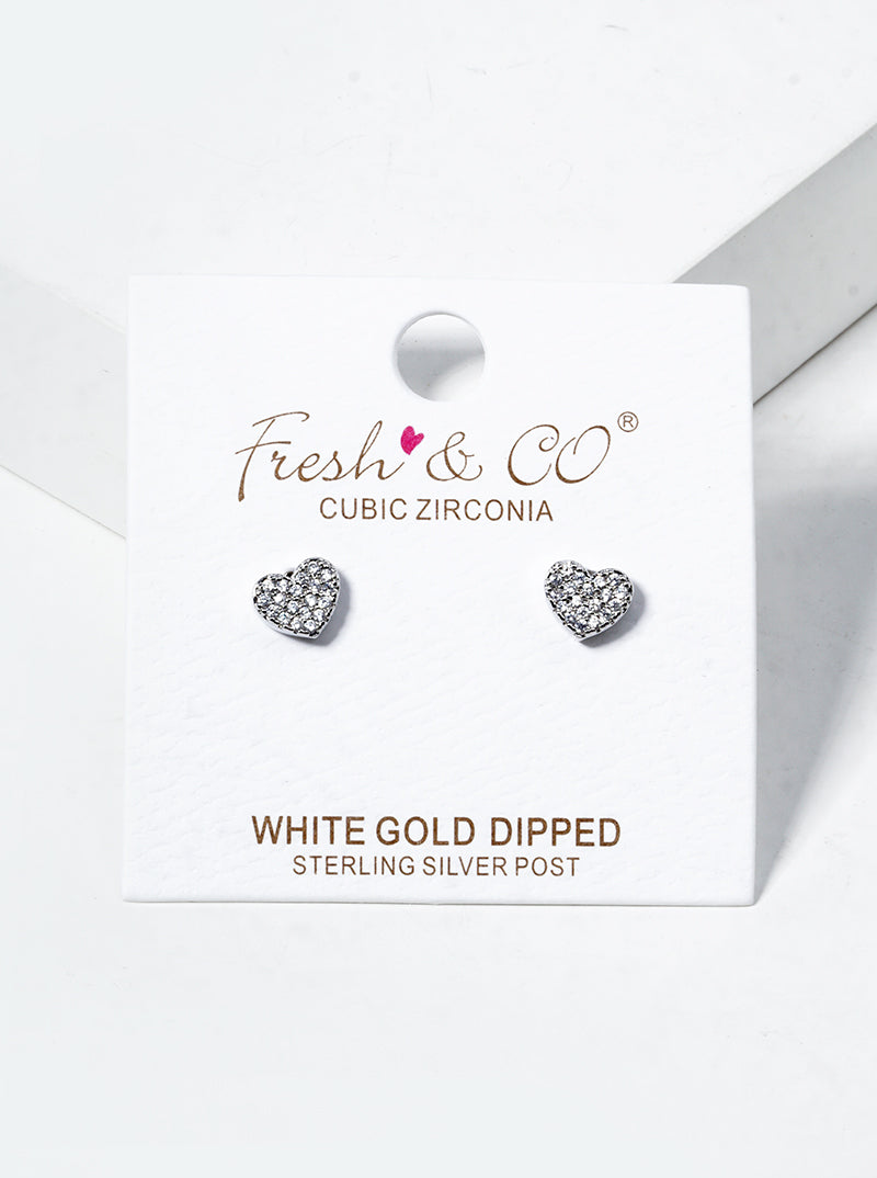 18K Gold Dipped CZ Pave 5mm Heart Post Stud Earrings