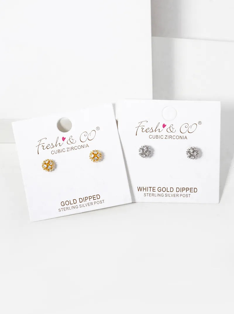 18K Gold Dipped CZ Pave 5mm Snowball Stud Earrings