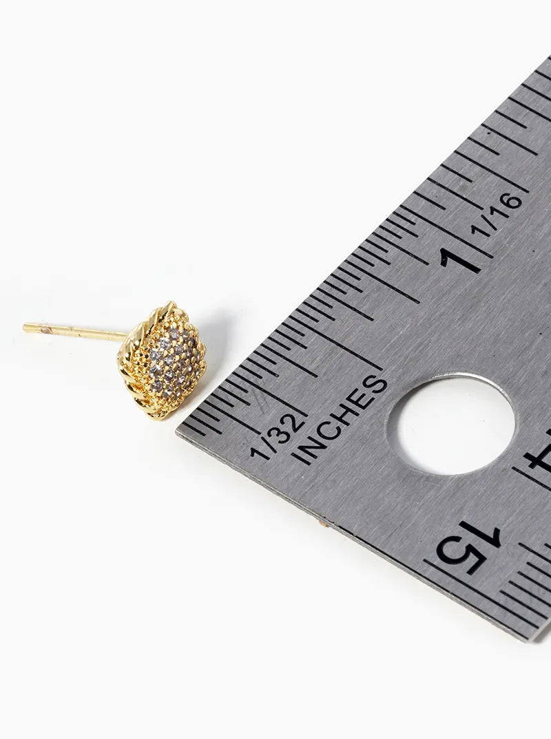 18K Gold Dipped CZ Pave 6mm Square Post Stud Earrings