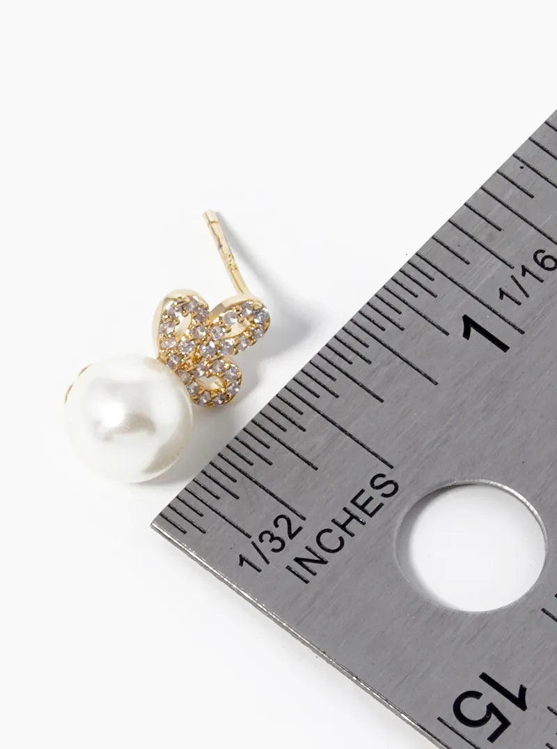 18K-Gold-Dipped CZ Pave 7mm Pearl Drop Stud Earrings