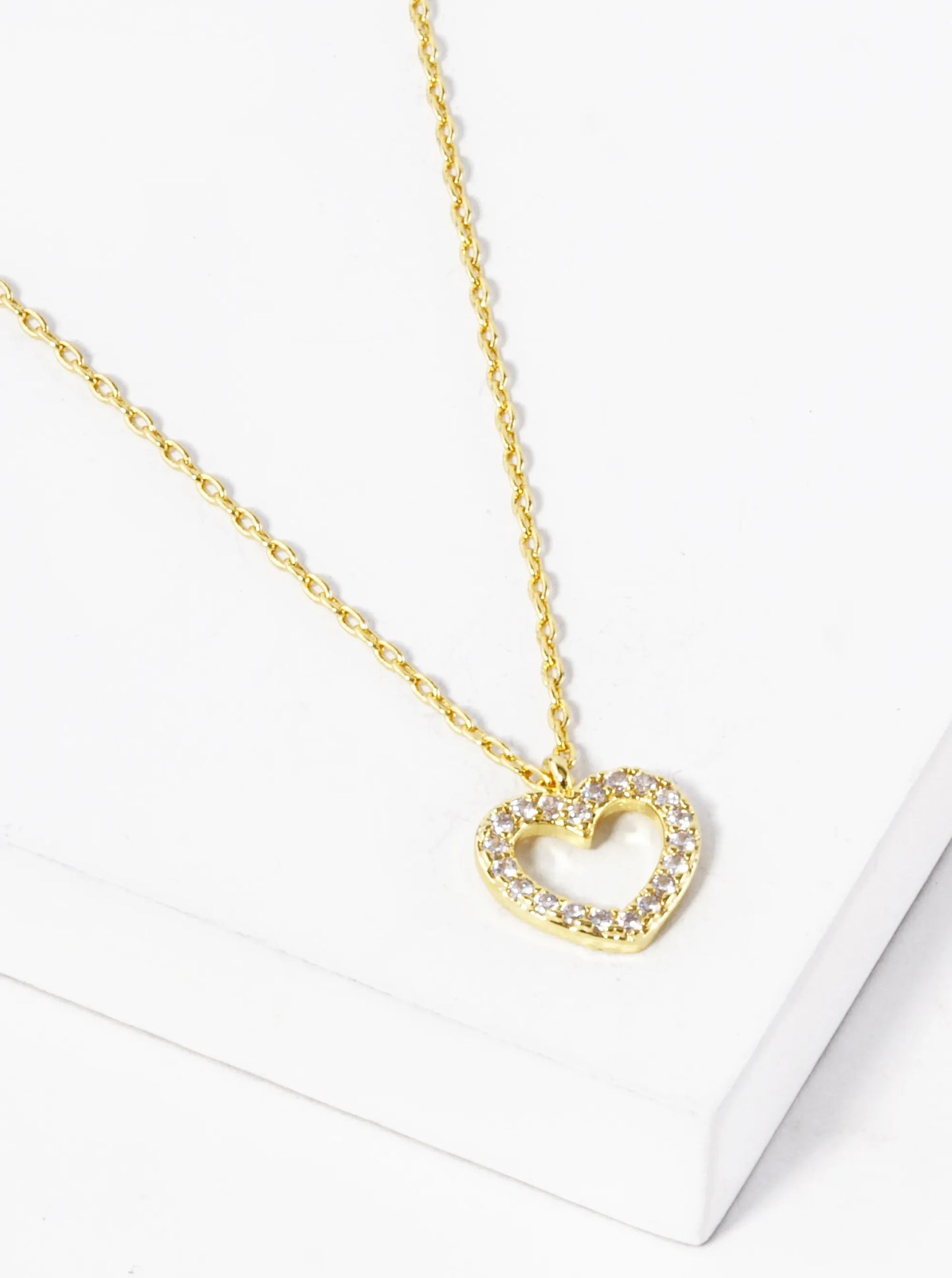 18K Gold Dipped CZ Pave 8mm Heart Pendant Necklace