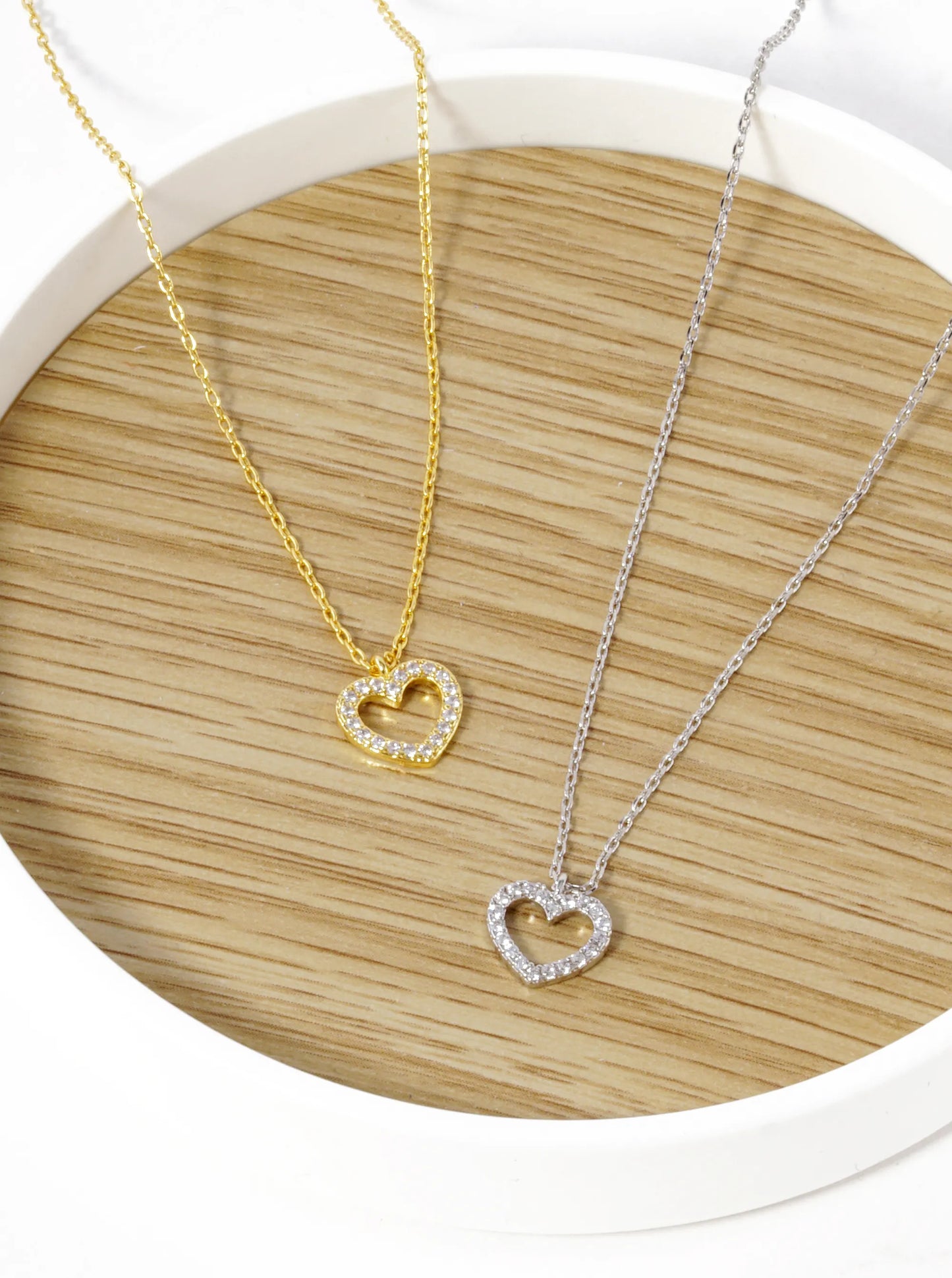 18K Gold Dipped CZ Pave 8mm Heart Pendant Necklace
