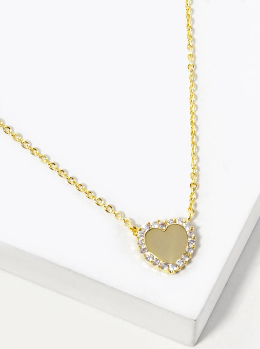 18K Gold Dipped CZ Pave 9mm Heart Pendant Necklace