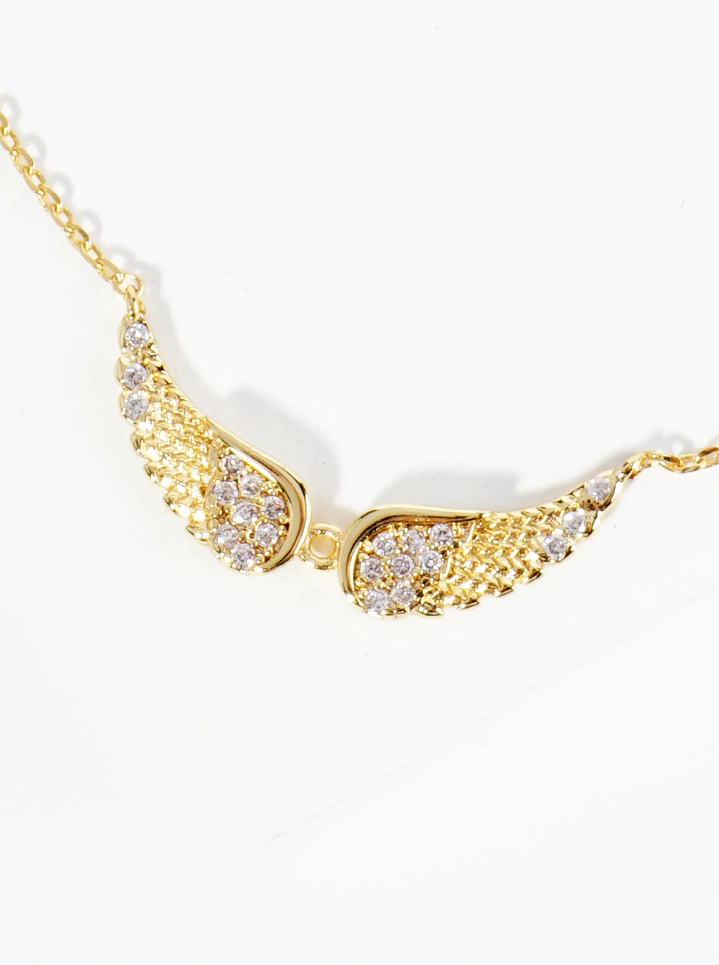 18K Gold Dipped CZ Pave Angel Wing Brass Chain Anklet