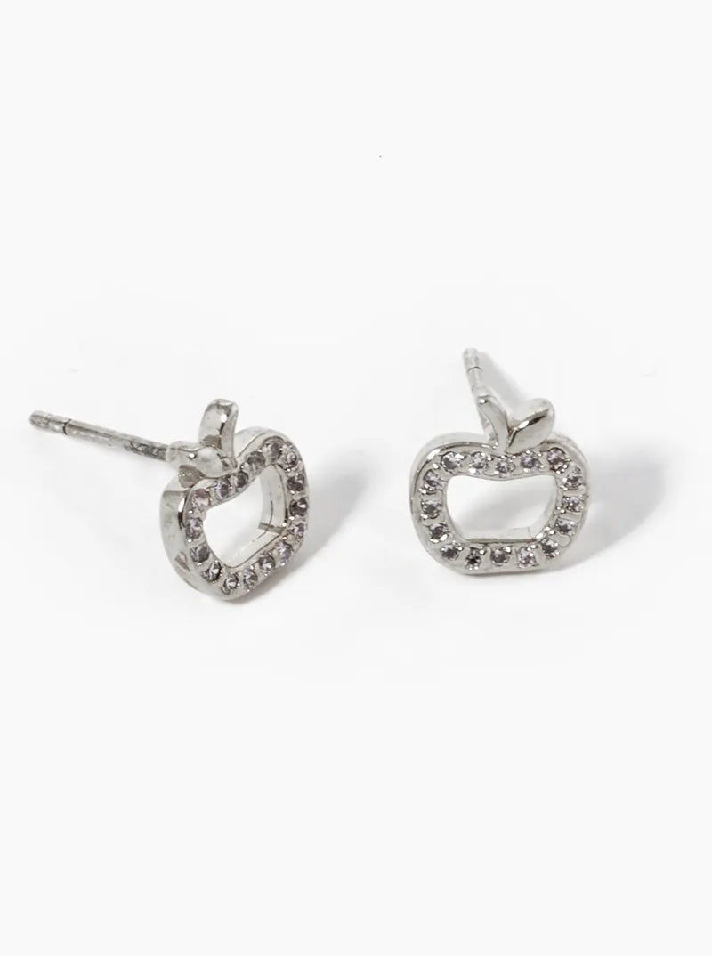 18K-Gold-Dipped CZ Pave Apple Stud Earrings