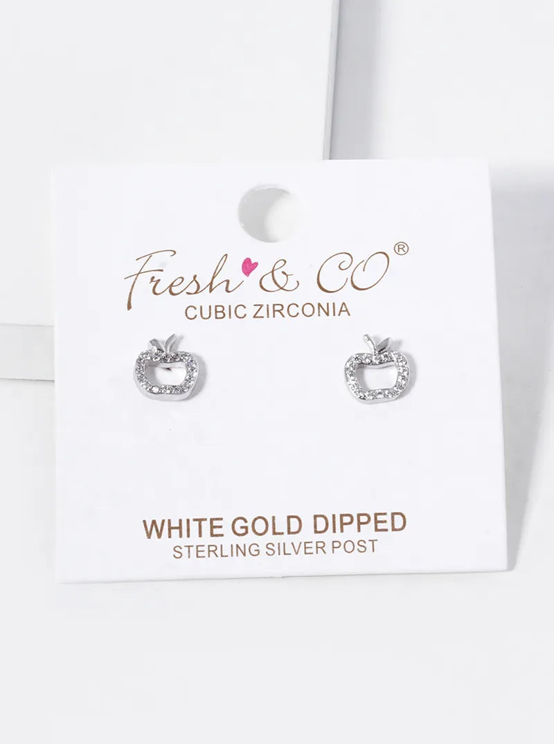18K-Gold-Dipped CZ Pave Apple Stud Earrings