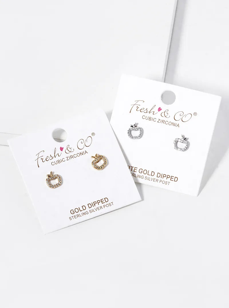 18K-Gold-Dipped CZ Pave Apple Stud Earrings