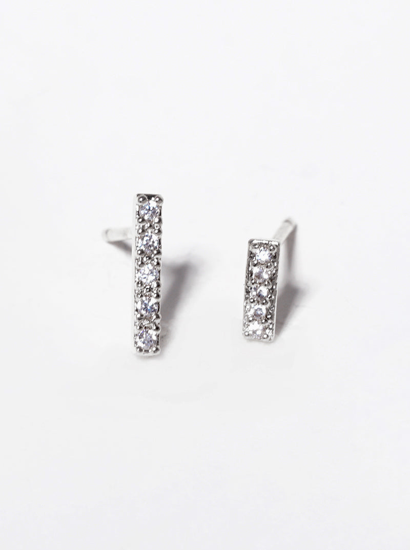 18K-Gold-Dipped CZ Pave Asymmetric Bar Brass Stud Earrings