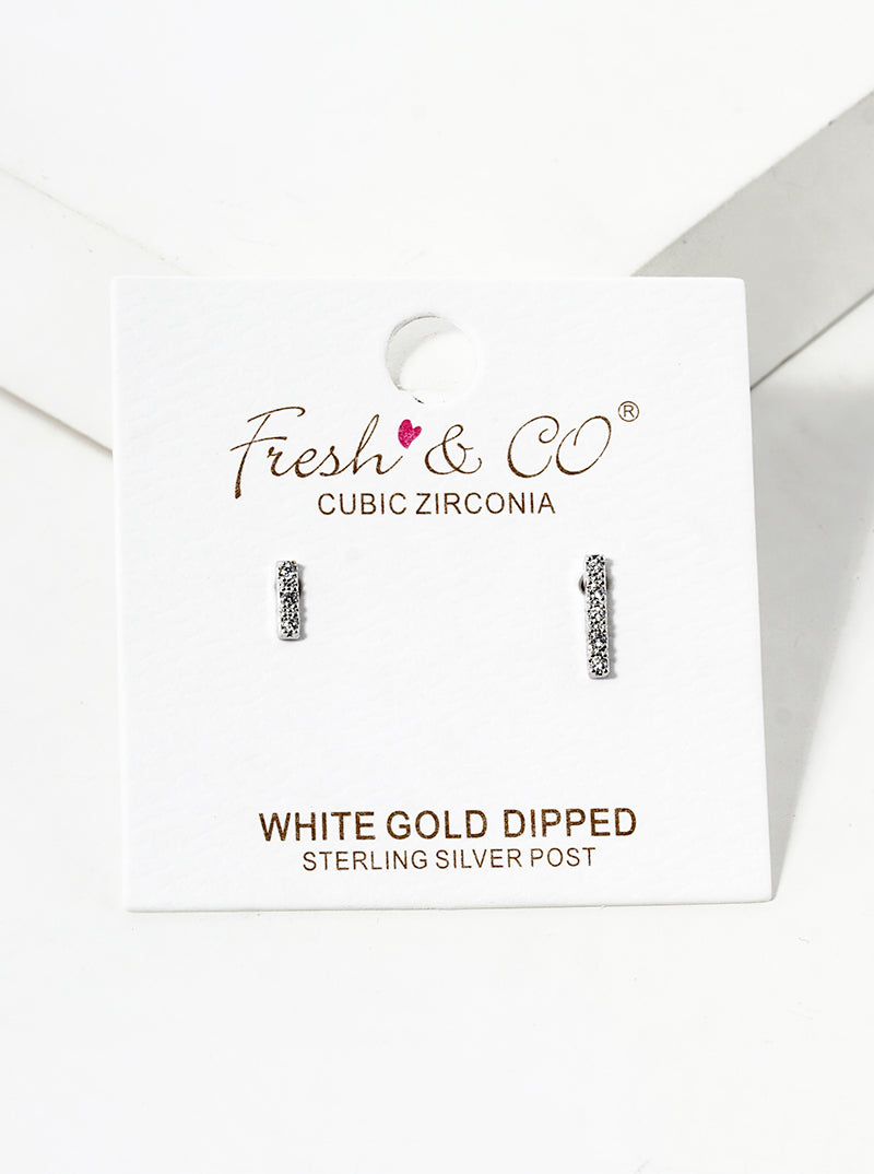 18K-Gold-Dipped CZ Pave Asymmetric Bar Brass Stud Earrings
