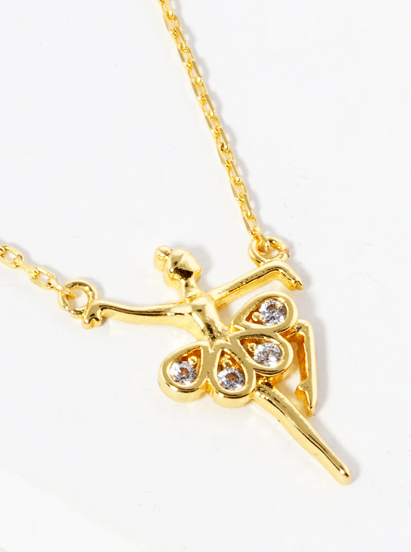 18K Gold Dipped CZ Pave Ballerina Pendant Necklace