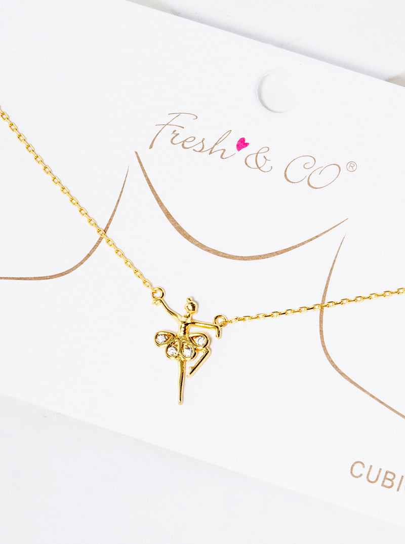 18K Gold Dipped CZ Pave Ballerina Pendant Necklace