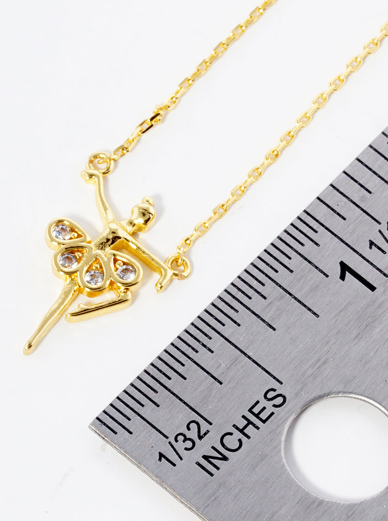18K Gold Dipped CZ Pave Ballerina Pendant Necklace