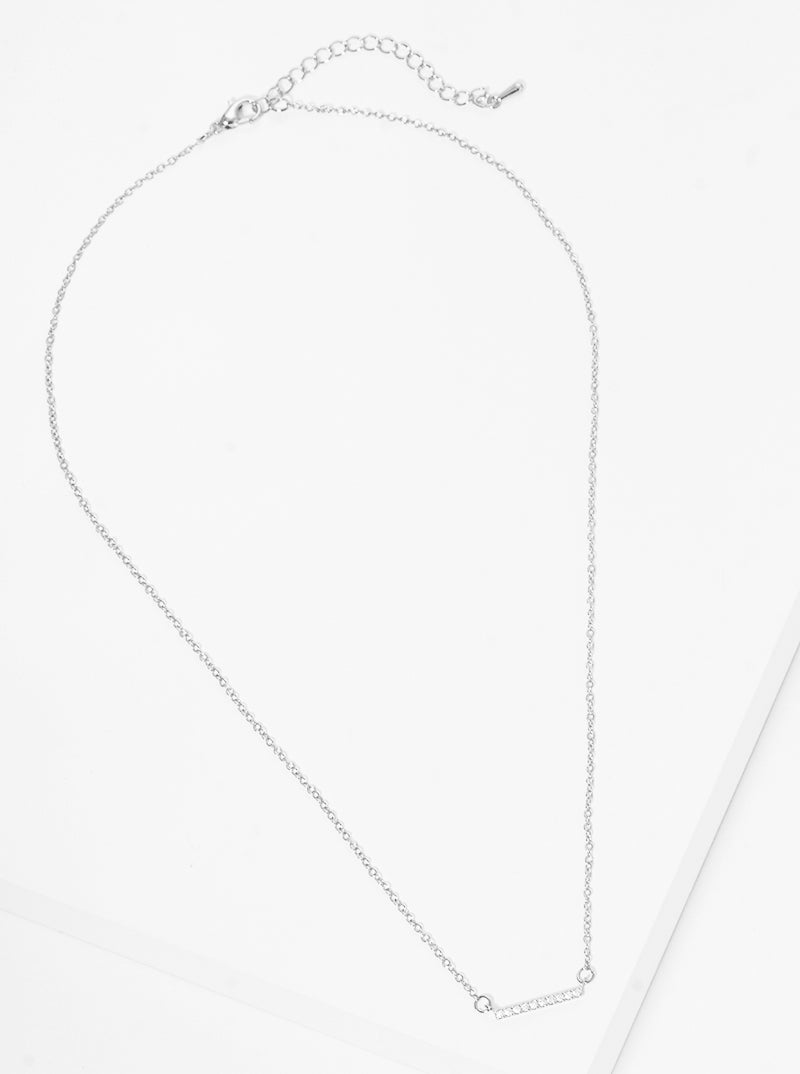 18K Gold Dipped CZ Pave Bar Pendant Delicate Brass Necklace