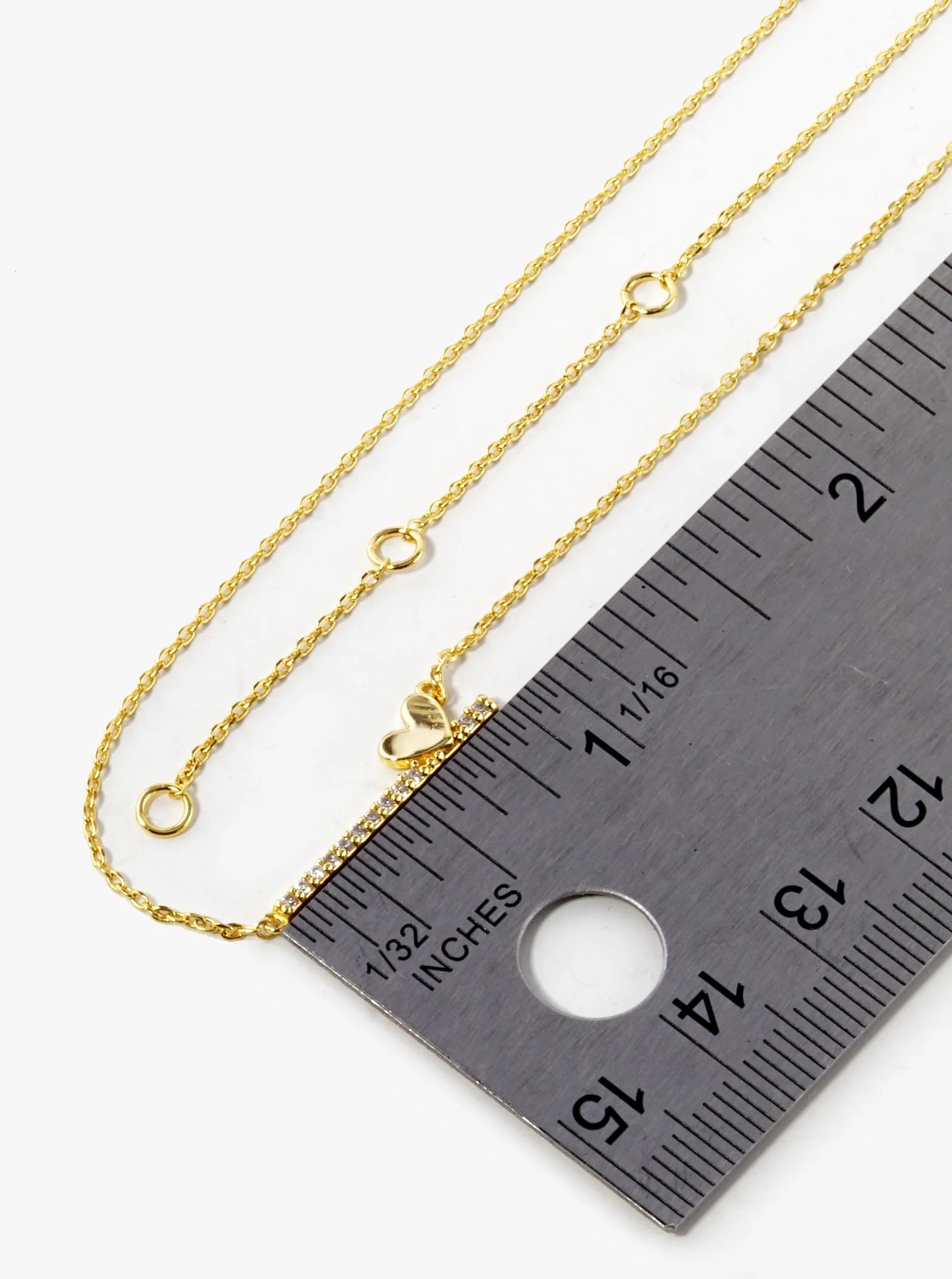 18K Gold Dipped CZ Pave Bar With A Heart Pendant Necklace
