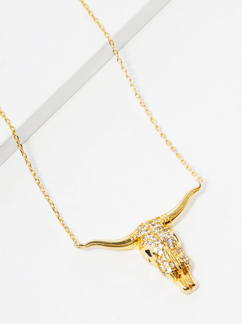 18K Gold Dipped Bull Head Pendant Necklace