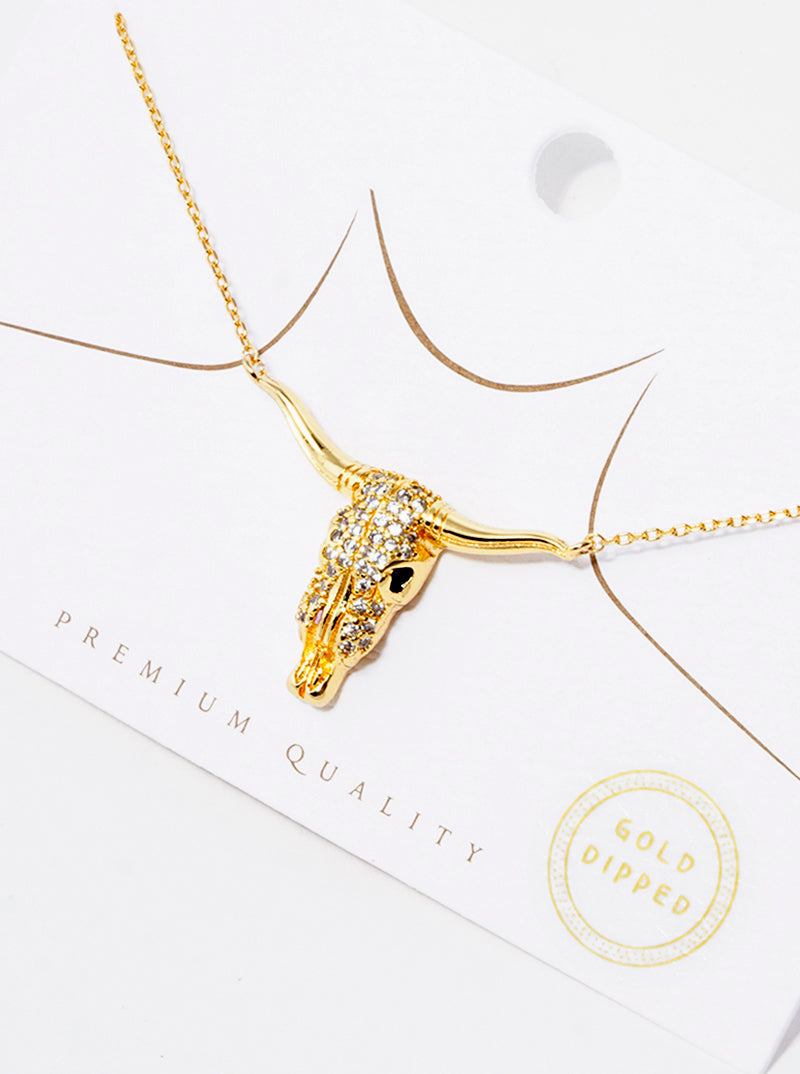 18K Gold Dipped Bull Head Pendant Necklace