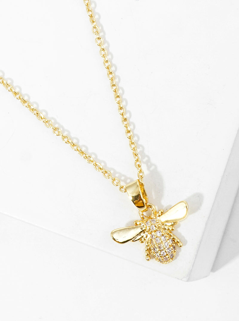 18K Gold Dipped CZ Pave Bumblebee Pendant Necklace