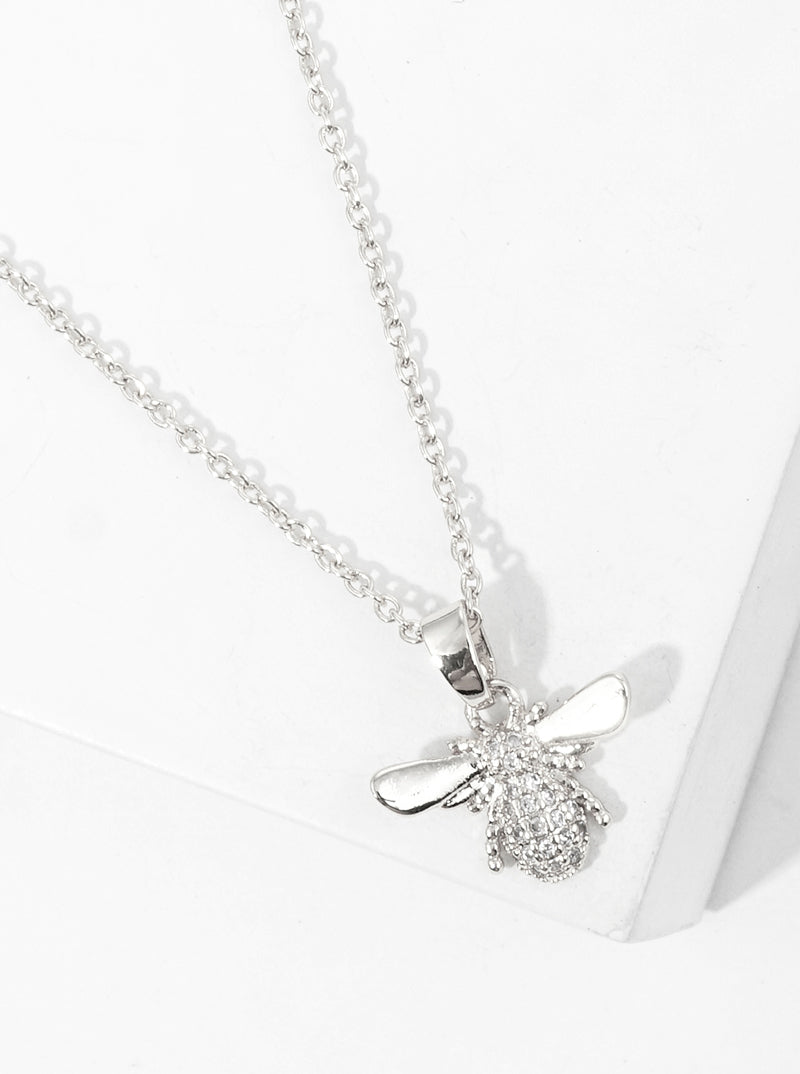 18K Gold Dipped CZ Pave Bumblebee Pendant Necklace