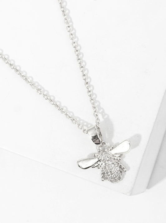 18K Gold Dipped CZ Pave Bumblebee Pendant Necklace