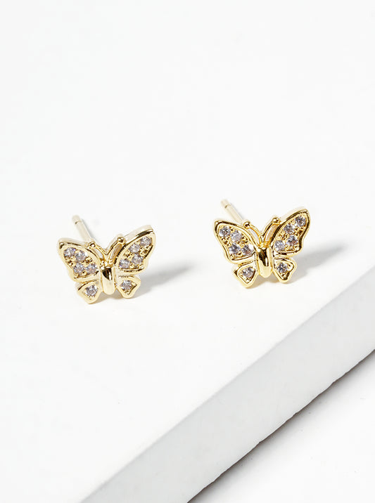 18K Gold Dipped CZ Pave Butterfly Dainty Stud Earrings