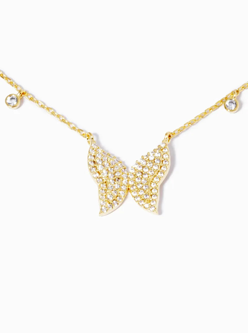 18K Gold Dipped CZ Pave Butterfly Pendant Necklace