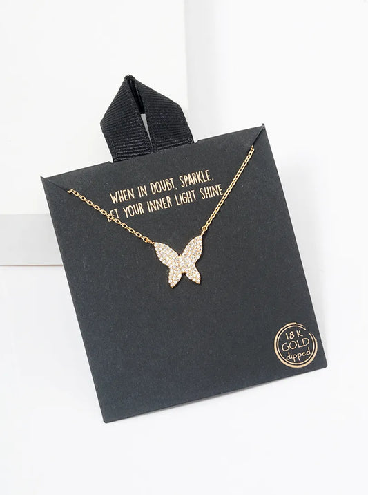 18K Gold Dipped CZ Pave Butterfly Pendant Necklace
